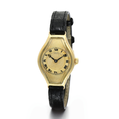 PATEK PHILIPPE - AN 18K YELLOW GOLD CURVED TONNEAU WRISTWATCH 1913 MVT 180006 CASE 180006