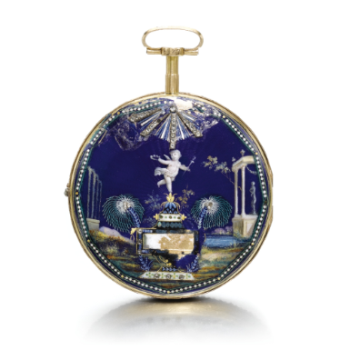 LEONARD BORDIER - A FINE GOLD AND ENAMEL OPEN FACED VERGE WATCH CIRCA 1800