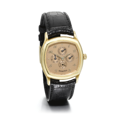 AUDEMARS PIGUET - AN 18K YELLOW GOLD CUSHION FORM TRIPLE CALENDAR WRISTWATCH CIRCA 2005 SHAEFFER