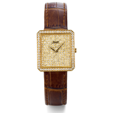 PIAGET - A LADY'S YELLOW GOLD AND DIAMOND-SET RECTANGULAR WRISTWATCH CIRCA 1993 PROTOCOLE