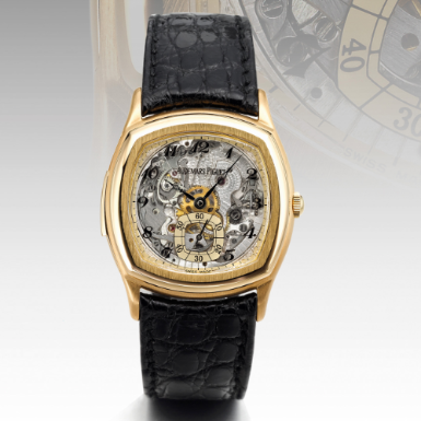 AUDEMARS PIGUET - A YELLOW GOLD SKELETONIZED CUSHION-FORM MINUTE REPEATING WRISTWATCH CIRCA 2002 R