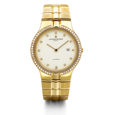 VACHERON CONSTANTIN - A YELLOW GOLD AND DIAMOND-SET AUTOMATIC BRACELET WATCH WITH DATE CIRCA 1990