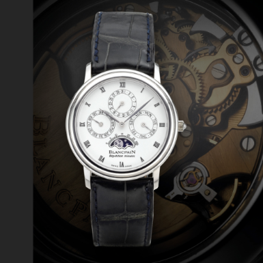 BLANCPAIN - A FINE PLATINUM AUTOMATIC PERPETUAL CALENDAR MINUTE REPEATING WRISTWATCH WITH MOON-PHASES CIRCA 1995 REF 5335 R