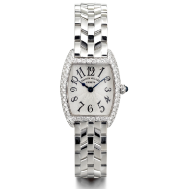 FRANCK MULLER - A LADY'S WHITE GOLD AND DIAMOND-SET TONNEAU-FORM WRISTWATCH WITH BRACELET CIRCA 2000