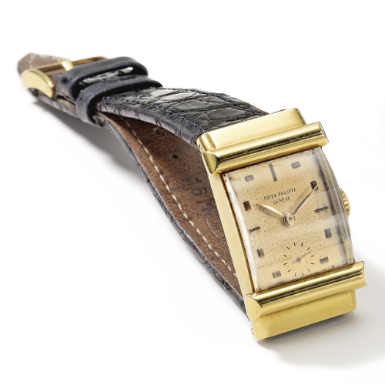PATEK PHILIPPE - A YELLOW GOLD RECTANGULAR WRISTWATCH 1953 REF 2480 'TOP-HAT' MVT 975596 CASE 673892