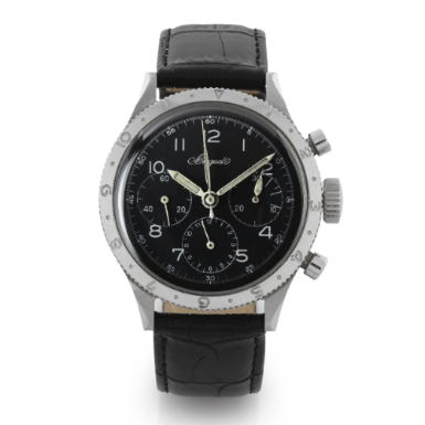 BREGUET - A STAINLESS STEEL CHRONOGRAPH WRISTWATCH WITH REGISTERS CIRCA 1950 TYPE XX