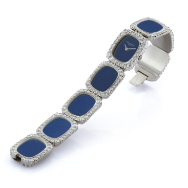 PATEK PHILIPPE - A LADY'S 18K WHITE GOLD DIAMOND-SET RECTANGULAR BRACELET WATCH 1973 REF 4122 ELLIPSE MVT 1248692 CASE 2694249