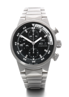 INTERNATIONAL WATCH CO. - A STAINLESS STEEL AUTOMATIC CHRONOGRAPH WRISTWATCH WITH DAY, DATE AND BRACELET CIRCA 2004 AQUATIMER