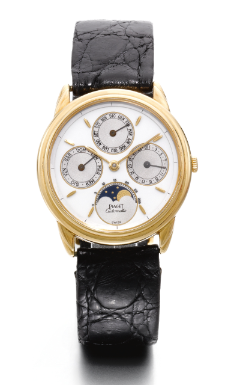 PIAGET - AN 18K YELLOW GOLD AUTOMATIC TRIPLE CALENDAR WRISTWATCH WITH MOON-PHASES CIRCA 1990
