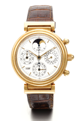 INTERNATIONAL WATCH CO. - AN 18K YELLOW GOLD AUTOMATIC PERPETUAL CALENDAR CHRONOGRAPH WRISTWATCH WITH MOON-PHASES, DIGITAL YEAR DISPLAY AND REGISTERS CIRCA 1990 DA VINCI NO 349