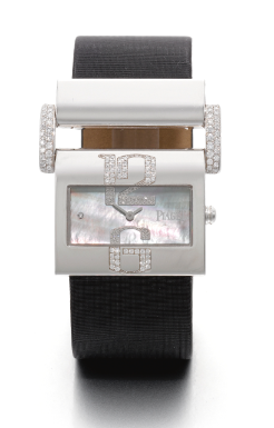 PIAGET - A LADY'S 18K WHITE GOLD AND DIAMOND-SET RECTANGULAR WRISTWATCH WITH MOTHER-OF-PEARL DIAL CIRCA 2007 MISS PROTOCOLE XL REF P10206