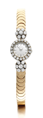 JAEGER-LECOULTRE - A LADY'S PLATINUM AND 18K YELLOW GOLD DIAMOND-SET BACK-WOUND WRISTWATCH WITH BRACELET CIRCA 1960