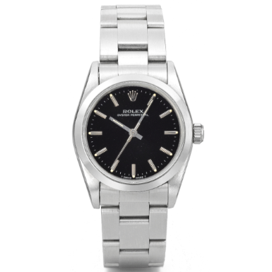 ROLEX - A STAINLESS STEEL AUTOMATIC CENTER SECONDS WRISTWATCH WITH BRACELET CIRCA 1994 REF 67480 OYSTER PERPETUAL