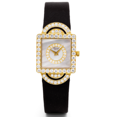 CHOPARD - A LADY'S YELLOW GOLD AND DIAMOND-SET SQUARE WRISTWATCH WITH MOTHER-OF-PEARL DIAL CIRCA 2000