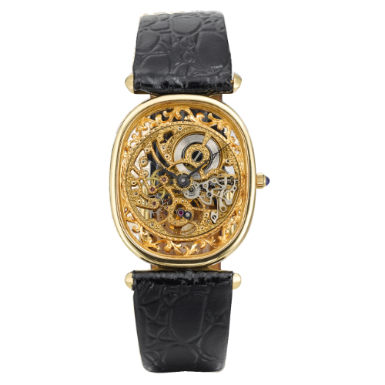 PATEK PHILIPPE - A YELLOW GOLD SKELETONIZED ELLIPTICAL WRISTWATCH CIRCA 1980 REF 3880 MVT 1389207 CASE 544867