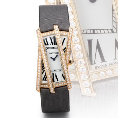 CARTIER - A LADY'S YELLOW GOLD AND DIAMOND-SET ASYMMETRIC WRISTWATCH CIRCA 2006 TANK CRASH