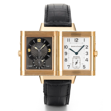 JAEGER-LECOULTRE - A PINK GOLD RECTANGULAR DUAL TIME DOUBLE DIALED WRISTWATCH WITH DAY/NIGHT INDICATION CIRCA 1996 REVERSO DUOFACE