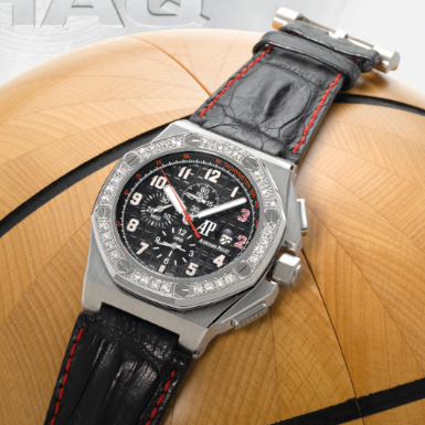 AUDEMARS PIGUET - A FINE OVERSIZED LIMITED EDITION WHITE GOLD AND DIAMOND-SET AUTOMATIC CHRONOGRAPH WRISTWATCH WITH DATE AND REGISTERS CIRCA 2007 ROYAL OAK OFFSHORE SHAQUILLE O'NEAL NO 53/96