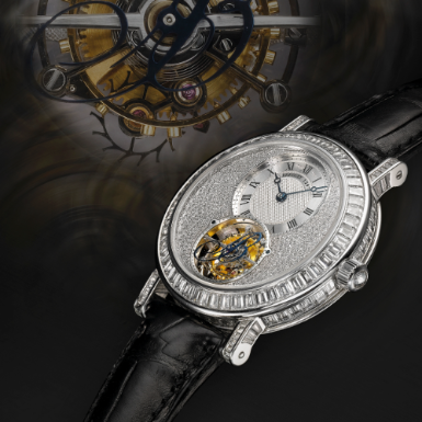 BREGUET - A FINE AND RARE WHITE GOLD AND DIAMOND-SET TOURBILLON WRISTWATCH CIRCA 2008 REF 5359 FLYING B