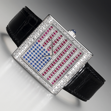 CORUM - A LIMITED EDITION WHITE GOLD AND DIAMOND-SET RECTANGULAR WRISTWATCH WITH GEM-SET DIAL CIRCA 2006 NO 6/25
