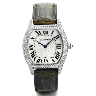 CARTIER - A WHITE GOLD AND DIAMOND-SET TONNEAU-FORM WRISTWATCH CIRCA 2000 REF 2497 TORTUE