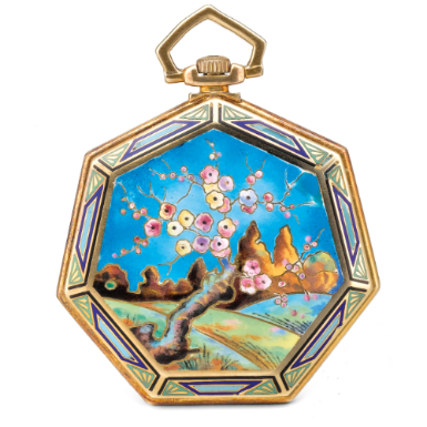 MIDO - A YELLOW GOLD AND ENAMEL HEPTAGONAL OPEN-FACED KEYLESS LEVER DRESS WATCH CIRCA 1920