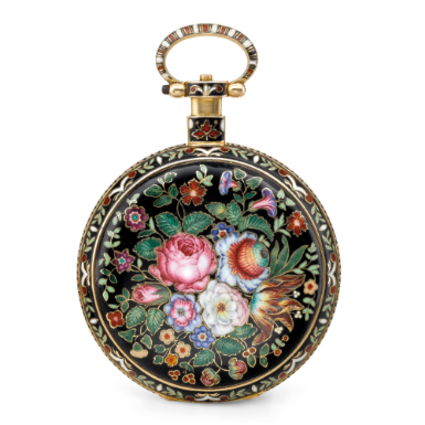 JUST & SON - A YELLOW GOLD AND ENAMEL CENTER SECONDS OPEN-FACED WATCH MADE FOR THE CHINESE MARKET CIRCA 1820 NO 3000