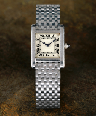 CARTIER - A FINE AND RARE PLATINUM RECTANGULAR BRACELET WATCH CIRCA 1930 TANK