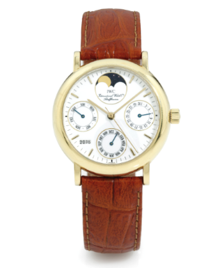 INTERNATIONAL WATCH CO. - AN 18K YELLOW GOLD AUTOMATIC CENTRE SECONDS PERPETUAL CALENDAR WRISTWATCH WITH MOON-PHASES CIRCA 1991 PORTOFINO PERPETUAL