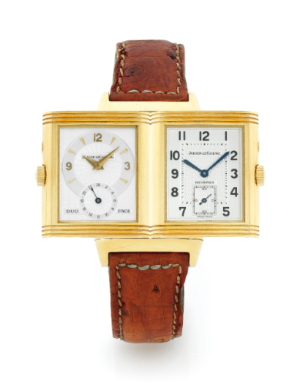 JAEGER-LECOULTRE - AN 18K YELLOW GOLD RECTANGULAR DOUBLE-DIALLED WRISTWATCH CIRCA 1994 REVERSO DUOFACE