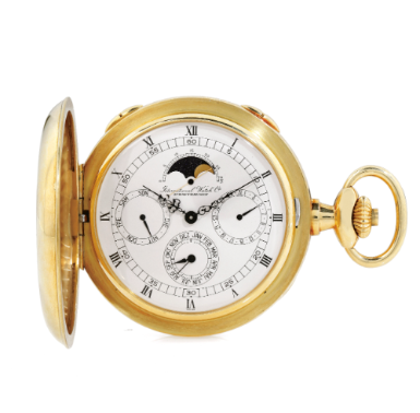 INTERNATIONAL WATCH CO. - A HEAVY 18K YELLOW GOLD HUNTING CASED TRIPLE CALENDAR WATCH WITH MOON-PHASES CIRCA 1982 NO 177/250