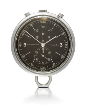 PATEK PHILIPPE - A RARE STAINLESS STEEL ATHLETE'S OPEN-FACED CHRONOGRAPH WATCH WITH REGISTERS 1963 REF 840 MVT 869123 CASE 2629364