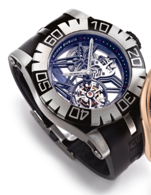 ROGER DUBUIS - AN OVERSIZED LIMITED EDITION TITANIUM SKELETONIZED TOURBILLON WRISTWATCH CIRCA 2009 EASYDIVER TOURBIDIVER NO 01/01