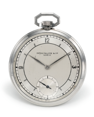 PATEK PHILIPPE - A STAINLESS STEEL OPEN-FACED WATCH 1939 REF 609 MVT 880846 CASE 504505
