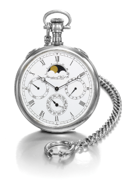 INTERNATIONAL WATCH CO. - A LIMITED EDITION SILVER OPEN-FACED TRIPLE CALENDAR KEYLESS WATCH WITH MOON-PHASES CIRCA 1980 NO 123/1000