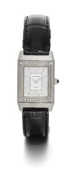 JAEGER-LECOULTRE - A LADY'S 18K WHITE GOLD AND DIAMOND-SET RECTANGULAR WRISTWATCH CIRCA 2000 REVERSO