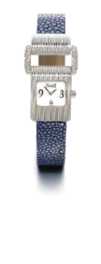 PIAGET - A LADY'S 18K WHITE GOLD AND DIAMOND-SET RECTANGULAR WRISTWATCH WITH MOTHER-OF-PEARL DIAL CIRCA 2008 MISS PROTOCOLE REF 5222