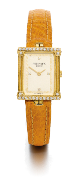 PATEK PHILIPPE - A LADY'S YELLOW GOLD AND DIAMOND-SET RECTANGULAR WRISTWATCH 1983 REF 4632 MVT 1408159 CASE 2806858