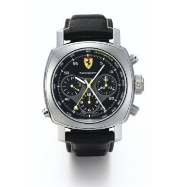 PANERAI FOR FERRARI - A SPECIAL EDITION STAINLESS STEEL AUTOMATIC SPLIT SECONDS CUSHION-FORM CHRONOGRAPH WRISTWATCH WITH REGISTERS AND TACHYMETER CIRCA 2006 FER00010 LUMINOR SCUDERIA RATTRAPANTE NO 37/200