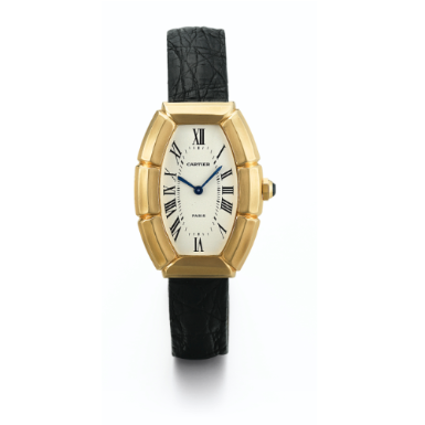 CARTIER - A YELLOW GOLD TONNEAU-FORM WRISTWATCH CIRCA 1995