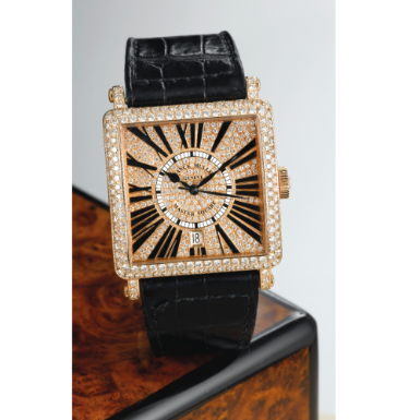 FRANCK MULLER - A LADY'S FINE PINK GOLD AND DIAMOND-SET AUTOMATIC CENTER SECONDS WRISTWATCH WITH DATE CIRCA 2005 MASTER SQUARE