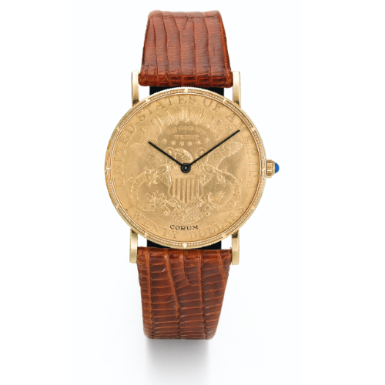 CORUM - A YELLOW GOLD AUTOMATIC COIN WRISTWATCH CIRCA 2000
