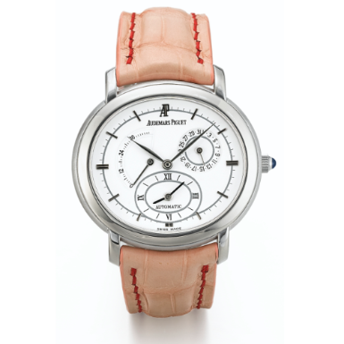 AUDEMARS PIGUET - A WHITE GOLD OVAL AUTOMATIC DUAL TIME ZONE WRISTWATCH WITH DATE AND POWER RESERVE INDICATION CIRCA 2005 MILLENARY