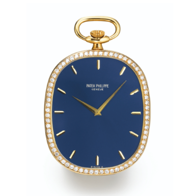 PATEK PHILIPPE - A FINE YELLOW GOLD AND DIAMOND-SET OVAL OPEN-FACED KEYLESS LEVER WATCH 1976 REF 874/1J GOLDEN ELLIPSE MVT 1324362 CASE 531569