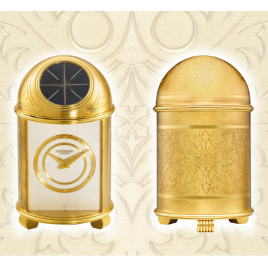 PATEK PHILIPPE - A FINE AND RARE GILT BRASS SOLAR-POWERED DESK TIMEPIECE 1962 REF 707 'ARABESQUES' MVT 873169