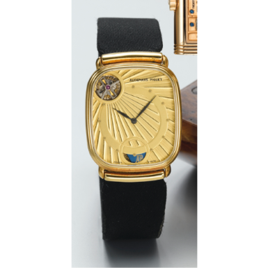 AUDEMARS PIGUET - A YELLOW GOLD RECTANGULAR AUTOMATIC TOURBILLON WRISTWATCH CIRCA 1990 TOURBILLON AUTOMATIQUE