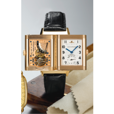 JAEGER-LECOULTRE - A FINE LIMITED EDITION PINK GOLD RECTANGULAR REVERSIBLE TOURBILLON WRISTWATCH WITH POWER RESERVE INDICATION CIRCA 2003 REVERSO TOURBILLON N0 170/500