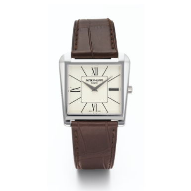 PATEK PHILIPPE - A WHITE GOLD TRAPEZE-SHAPED WRISTWATCH 2006 REF 5489G MVT 1343454 CASE 4372169