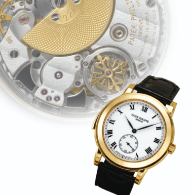 PATEK PHILIPPE - A VERY FINE AND RARE YELLOW GOLD AUTOMATIC MINUTE REPEATING WRISTWATCH WITH CATHEDRAL GONGS AND ENAMEL DIAL 2002 REF 5079