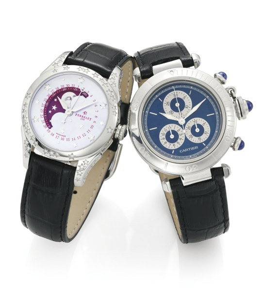 Cartier and Perrelet A LOT OF TWO STAINLESS STEEL LADY'S WRISTWATCHES CARTIER CASE 1352 PERRELET CASE A2030/A0080 CIRCA 2000